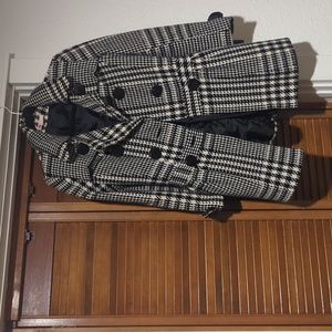 Houndstooth Black/White Lined Wool Peacoat